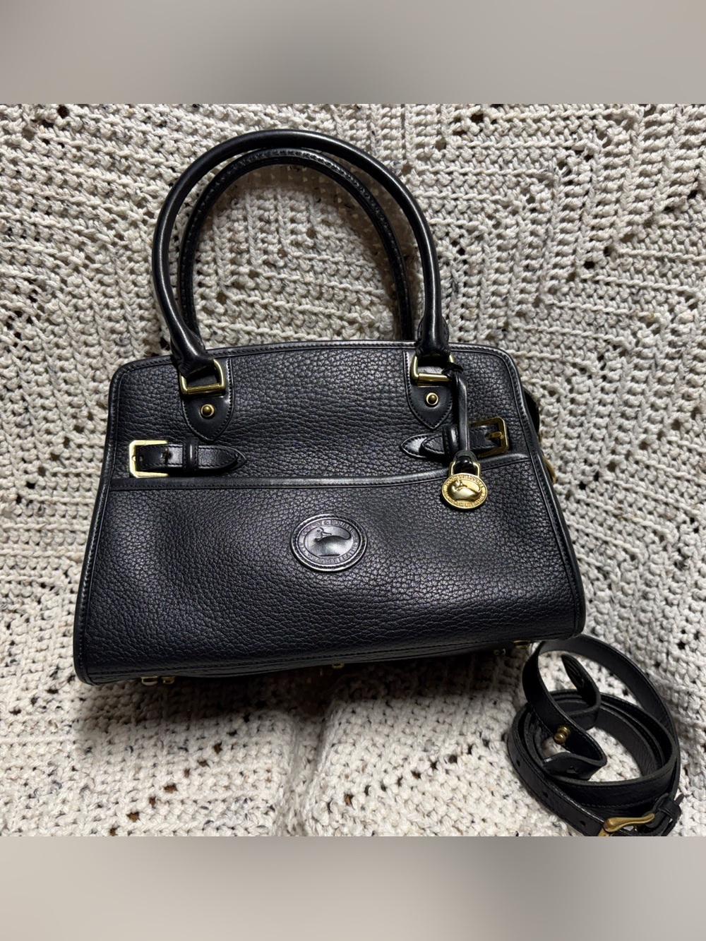 Vintage Dooney and Bourke Black Buckle Satchel Crossbody